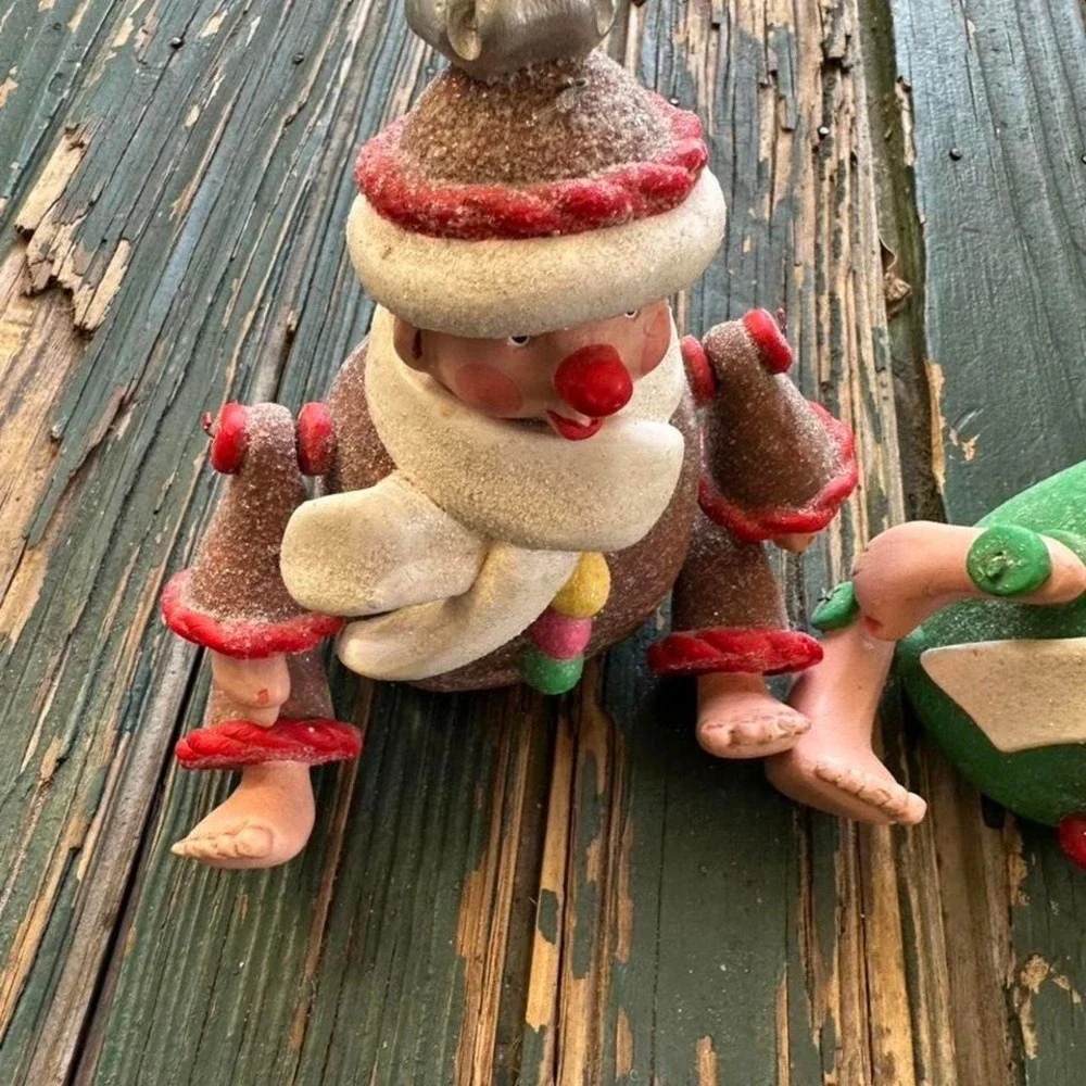 Vintage Style Barefoot Elf Christmas Ornaments Set of 2 Kitsch Holiday Decor‎